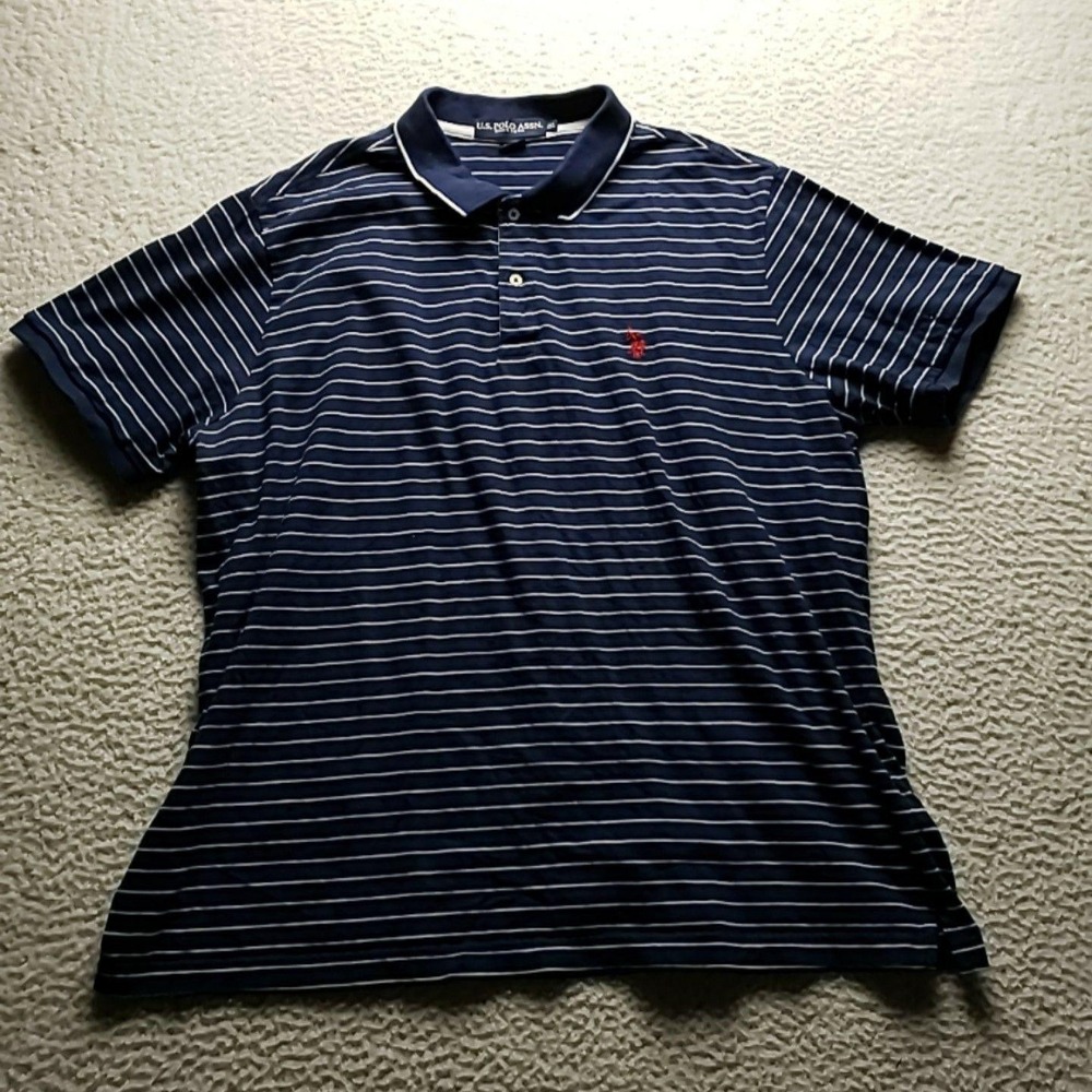 U.S. Polo Assn. Polo Shirt Mens 2XL Blue Stripe Short Sleeve Casual Knit Top
